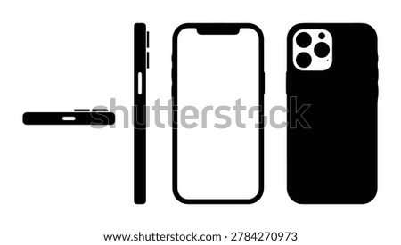 Smartphone case blueprint template with front back side views, black mobile cover outline and camera cutout for phone accessory design, protective case mockup. Realistic iphone from apple Notch Modern Smartphone mockup template Slim Bezels With Buttons Branding Mockup samsung google Isolated Office Business Advertisement Mobile device Promotion Technology. Dynamic island, iphone 17 pro max, pixel