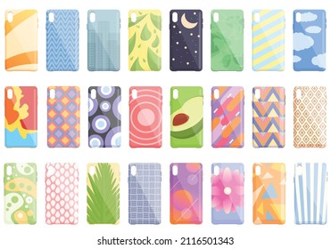 Smartphone case icons set cartoon vector. Cover case. Glass crash