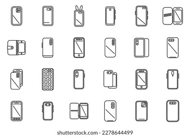 Smartphone case icons set outline vector. Cover case. Glass crash