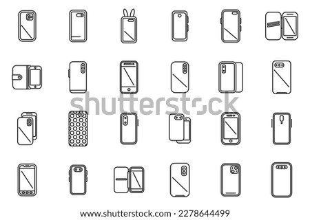 Smartphone case icons set outline vector. Cover case. Glass crash