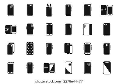 Smartphone case icons set simple vector. Cover case. Glass crash