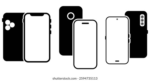 Smartphone case icons set simple vector. Cover case. Glass crash. opened smartphone cover case for screen protection. vector icon isolated on white background. web icon for mobile and ui design