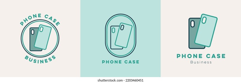 Smartphone case logo design set, mobile phone accessories business symbol, mobile device product store brand identity emblem concept, phone protection gadget editable commercial logotype, isolated