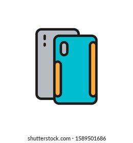 Smartphone case, phone screen protection flat color line icon.