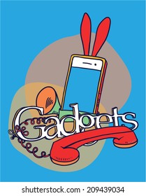 Smartphone case and receiver on blue background