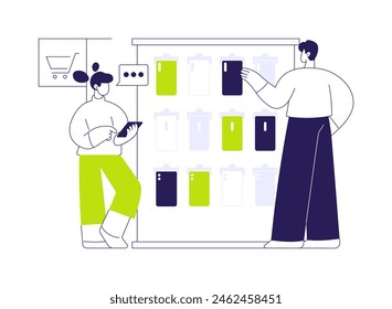 Smartphone cases abstract concept vector illustration. Accessories store worker deals with smartphone covers and cases, mobile technology, diversity of gadgets protectors abstract metaphor.