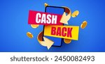 Smartphone with cashback label and flying coins. Money back. Online shopping. Vector illustration
