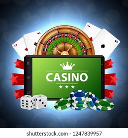 Smartphone with casino items. Online casino concept. ESP10 vector