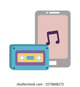 smartphone and cassette icon on white background vector illustration