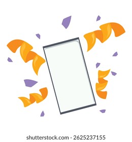 Smartphone está comemorando um sucesso com confetes explodindo ao redor