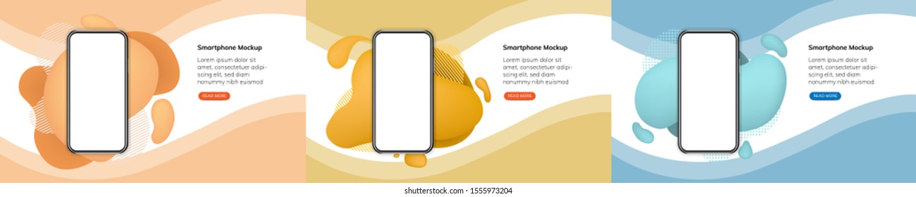 Smartphone, cell phone blank screen. with abstract liquid, fluid background Set. front view with empty copy space. Template for infographics or presentation UI design interface. illustration vector.