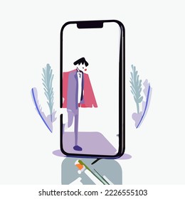 Smartphone, Cell Phone, Takes Photos with its Camera, Opens Apps. Mockup Illustration Vector Cartoon Drawing
