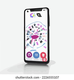 Smartphone, Cell Phone, Takes Photos with its Camera, Opens Apps. Mockup Illustration Vector Cartoon Drawing