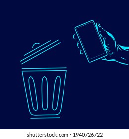 Smartphone cell waste vector silhouette line pop art potrait logo colorful design with dark background. Abstract vector illustration. Isolated black background for t-shirt, poster, clothing.