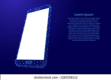 Smartphone cell web online mobile phone from futuristic polygonal blue lines and glowing stars for banner, poster, greeting card. Vector illustration.
