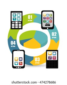 smartphone cellphone infographic mobile apps application online icon set. Colorful and flat design. Vector illustration