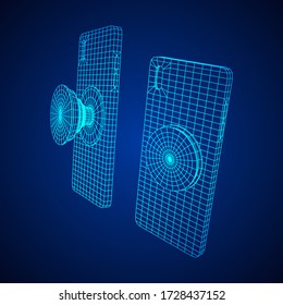 Smartphone Cellphone Pop Socket Holder. Wireframe low poly mesh vector illustration.