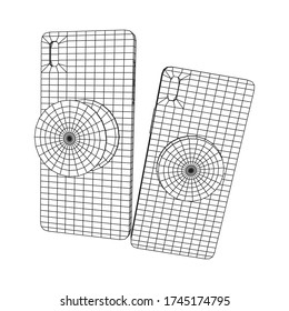 Smartphone Cellphone Pop Socket Holder. Wireframe low poly mesh vector illustration.