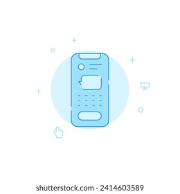 Smartphone, cellphone vector icon. Flat illustration. Filled line style. Blue monochrome design. Editable stroke. Adjust line weight.