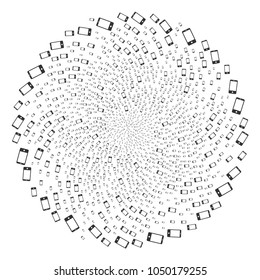 Smartphone centrifugal explosion. Element twist organized from randomized smartphone items. Vector illustration style is flat iconic symbols.