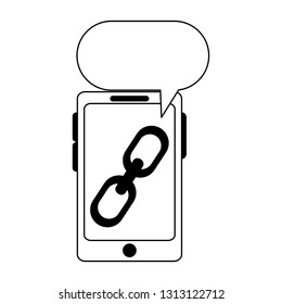 smartphone with chains and chat bubble in black and white