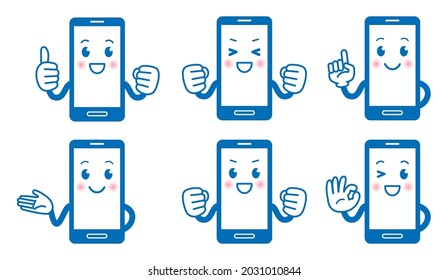 Smartphone character. Cartoon style vector icon set.