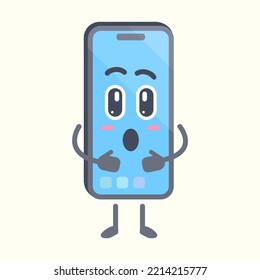 Smartphone character with cute pose. Phone cute cartoon character.