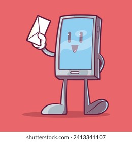 Smartphone character holding an envelope vector illustration. Tech, communication design concept.
