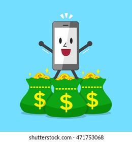 Smartphone character and money bags