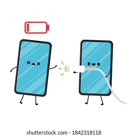 Smartphone character and Phone charger cable vector.
