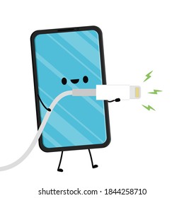 Smartphone character and Phone charger cable vector.