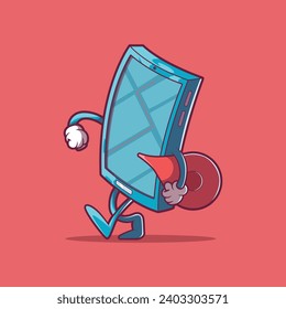 Smartphone character walking and holding with a GPS icon vector illustration. Technology design concept.