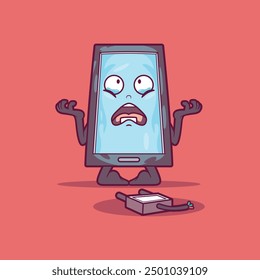 A Smartphone Character without battery vector illustration. Technology design concept.