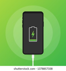 Adaptador de cargador Smartphone y enchufe eléctrico, notificación de batería baja. Ilustración de material vectorial.