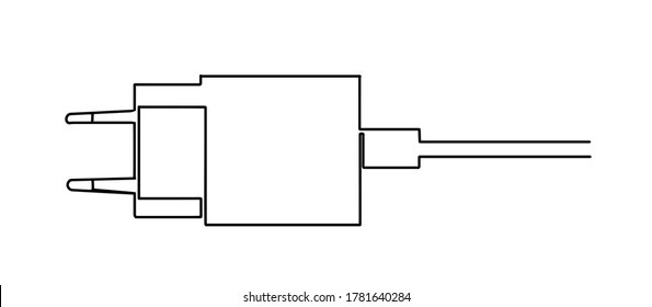 Smartphone charger adapter and electric socket. Smartphone USB Charger Adapter. Vector outline isolated on white background. One line vector illustration.