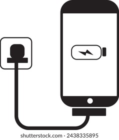 Smartphone charger adapter and electric socket, notification of the battery being charged, flat design illustration - Vector
