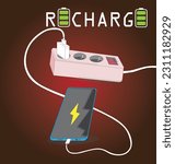 Smartphone charger adapter and power socket, battery charging notification, Vector illustration