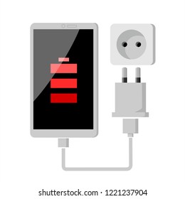 The smartphone is charging the battery vector.