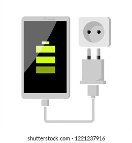 The smartphone is charging the battery vector.