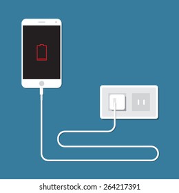 Smartphone is charging. Concept of low battery.