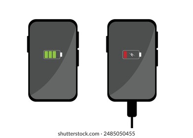 Smartphone Charging and Full Battery. Technology and portable battery devices concept vector