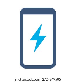 Icono de carga de teléfono inteligente diseño de Vector plano azul símbolo de batería móvil energía perno eléctrico elemento gráfico signo