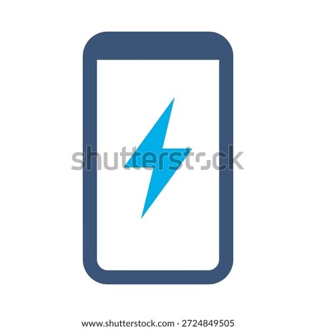 Smartphone charging icon blue flat vector design mobile battery symbol power energy electric bolt graphic element sign