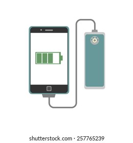 smartphone charging with powerbank vector icon