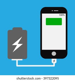 smartphone charging with powerbank vector icon
