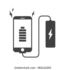 smartphone charging with powerbank vector icon. power bank flat style. 