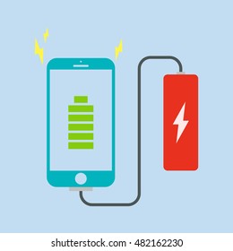 smartphone charging with powerbank vector icon. power bank flat style. 