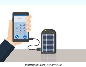 A smartphone charging with solar energy. solid state physics. quantum mechanics. solar cells