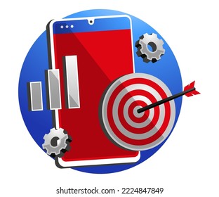 Smartphone con tablero de gráficos y tiro con arco
