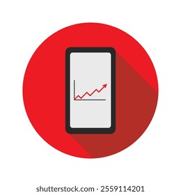 Smartphone with chart icon. Flat design style. Vector illustration.